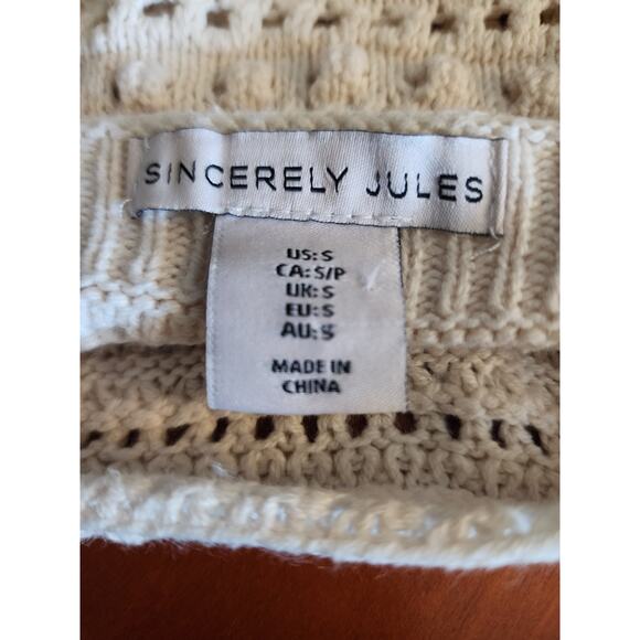 Sincerely Jules Cream Crochet Boho Knit Flutter Sleeves Size Small - Picture 6 of 6